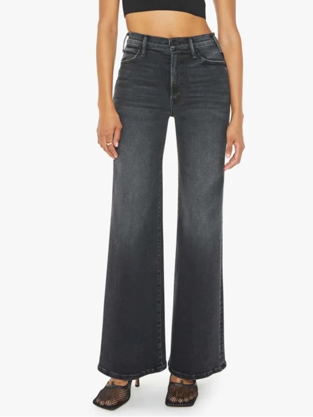 MOTHER The Hustler Roller Sneak Jeans Not Today Satan Washed Black Size 25